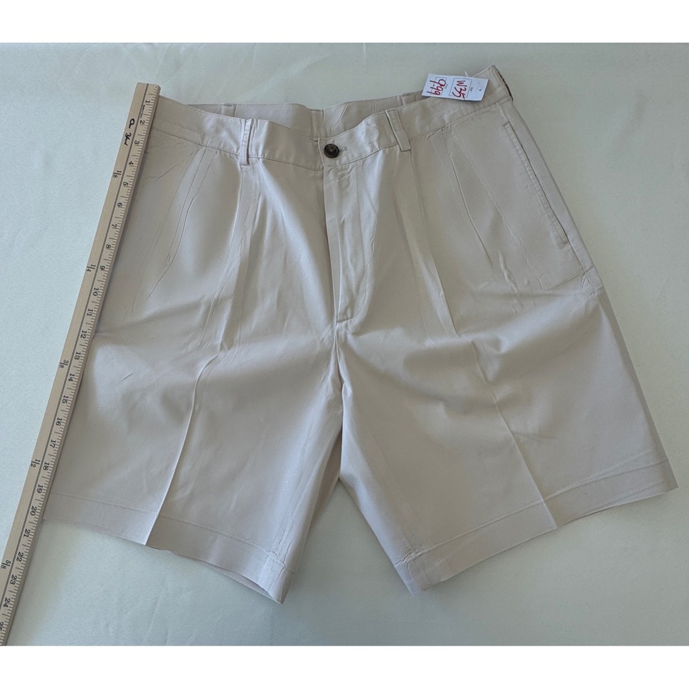 Brooks Brothers 346 Mens Pleated Cotton Chino Shorts Beige Khaki Size W35